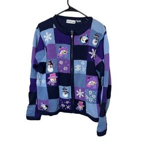 B.P. Design Womens L Ugly Christmas Snowman Snowflake‎ Sweater Knit Cardigan